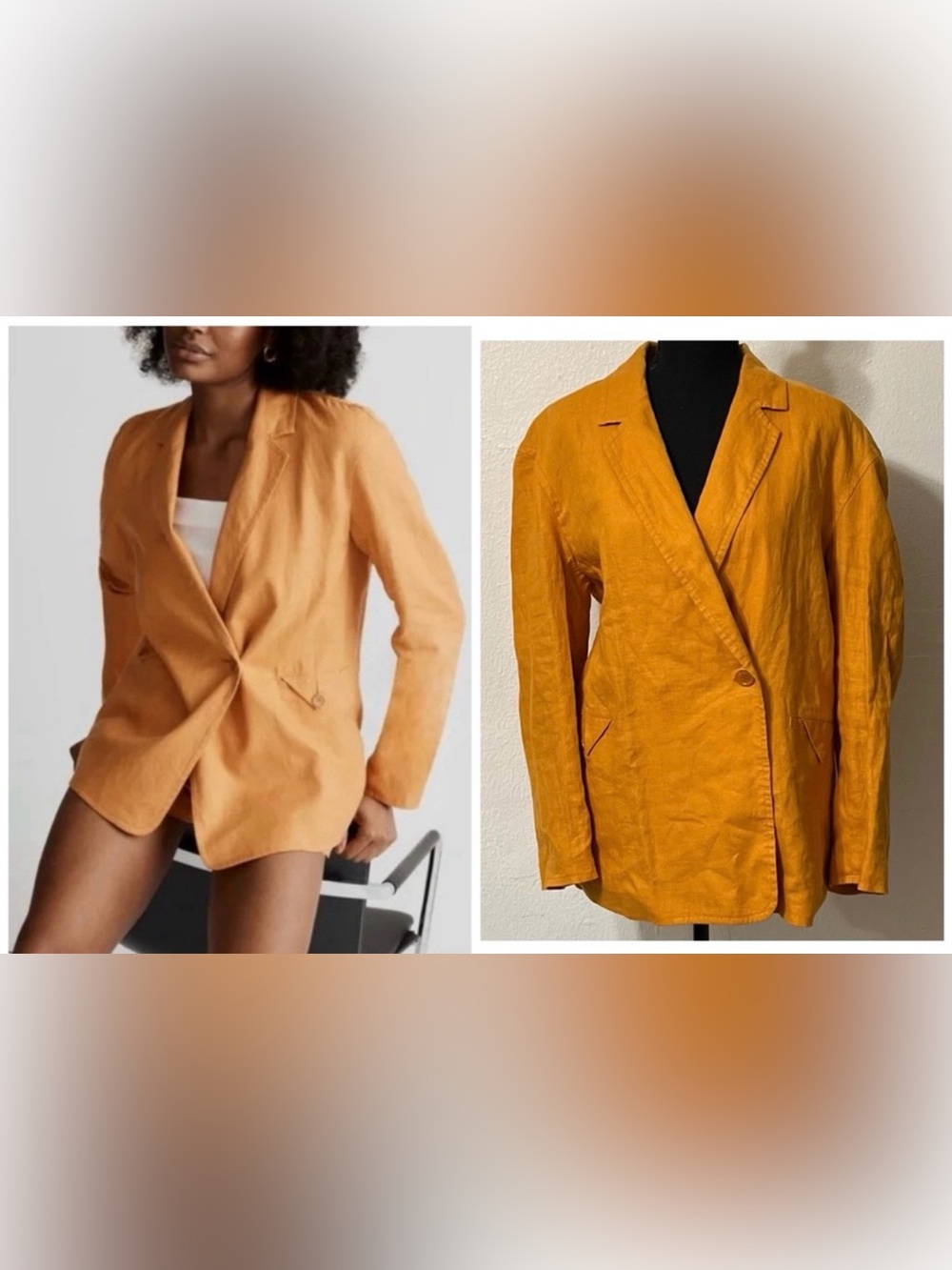 NEW Madewell Double Breasted Crossover Linen Blazer Mustard-Orange
